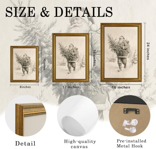 AVECCO Santa Claus Carrying Christmas Tree Framed Canvas Wall Art 16x24 In - Image 6
