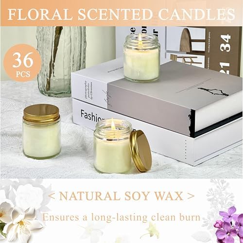ACITHGL 36 Pcs 4oz Mini Mason Jar Candles Small Scented Candles Bulk Aromatherapy Ideal Souvenir Favors for Wedding Birthday Party (Vanilla, Lilac, Gardenia, Gold) - Image 4