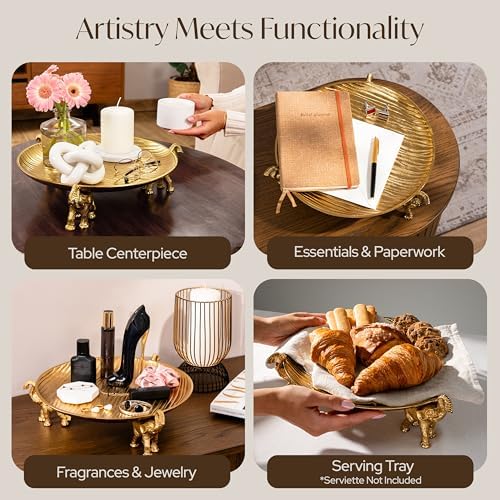 Round Golden Serving Tray with Handles – Decorative Coffee Table Tray, Round Decorative Tray, Gold Table Decor for Dining Table Centerpiece Decor, Vanity Tray, Perfume Tray - Image 4