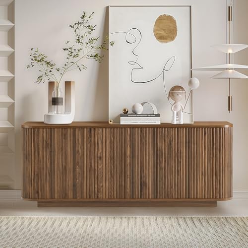 64" Fluted Walnut Sideboard Buffet Cabinet with Storage - Image 3