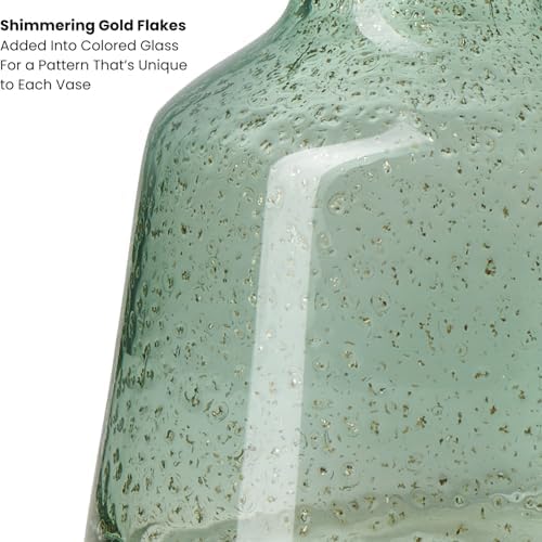 Torre & Tagus 6 Inch Tall Green Glass Vase with Gold Flakes, Mouth Blown Glass Vases Green Flower Vase Centerpieces, Watertight for Hydroponic Plants, Coastal Seagreen Gold Decor Accents (Marina) - Image 5