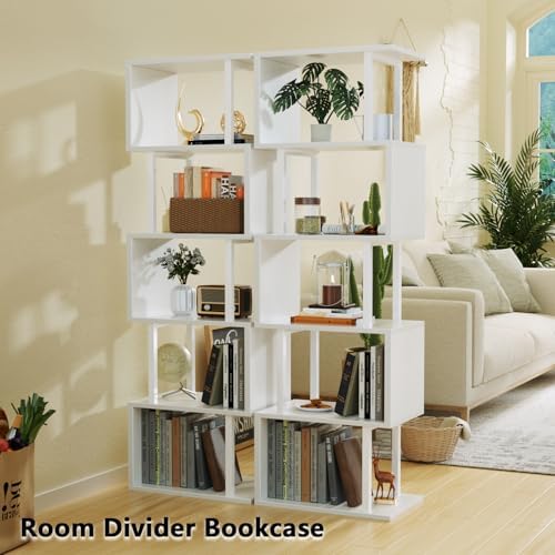 Furologee 6 Tier Bookshelf, S Shaped Geometric Bookcase, White - Image 6