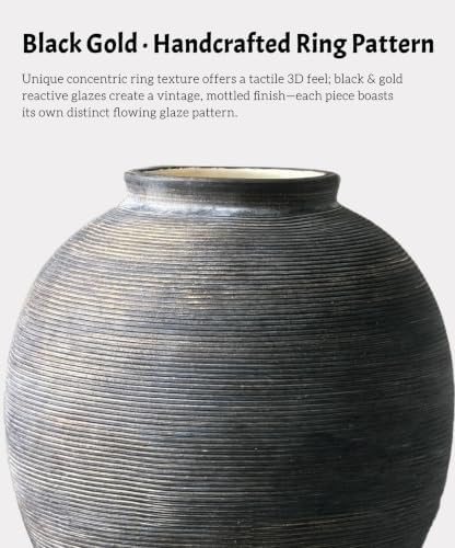 Black Ceramic Flower Vase, 9.8" H, Black Bronze Glaze - Image 6