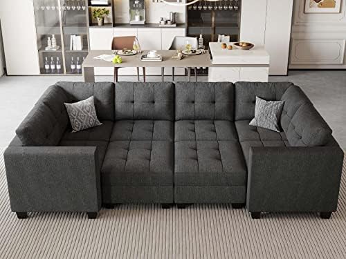 Belffin Modular Sleeper Sofa Bed with Storage Seat Oversized Modular Sectional Sofa Couch Set Reversible Modular Sleeper Sectional Couch Bed Dark Grey BF0390-1 - Image 3
