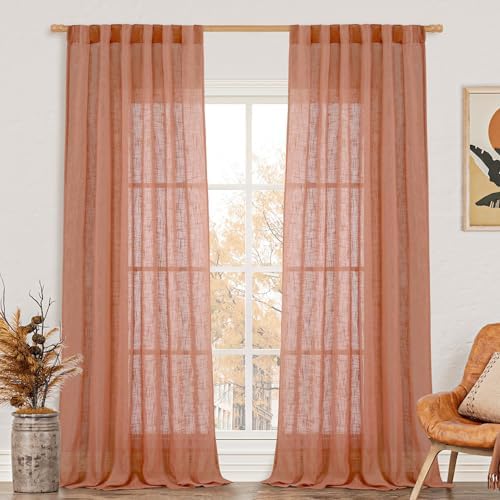 LAMIT Semi Sheer Linen Curtains for Living Room 2 Panels, 52 x 102 Inch by LAMIT