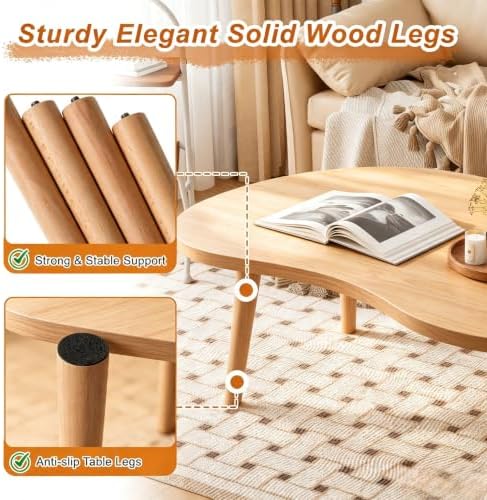 Coffee Table Low Table with Solid Wood Legs, 31.5x19.7" Large Coffee Table Side Table, Floor Table Desk for Sitting on The Floor, Living Room Furniture for Office Apartment Home, Mango Natural - Image 3