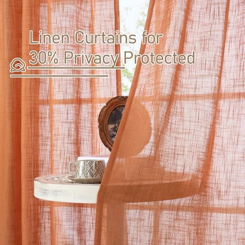 LAMIT Burnt Orange Sheer Linen Curtains for Living Room Bedroom 2 Panels - Image 5