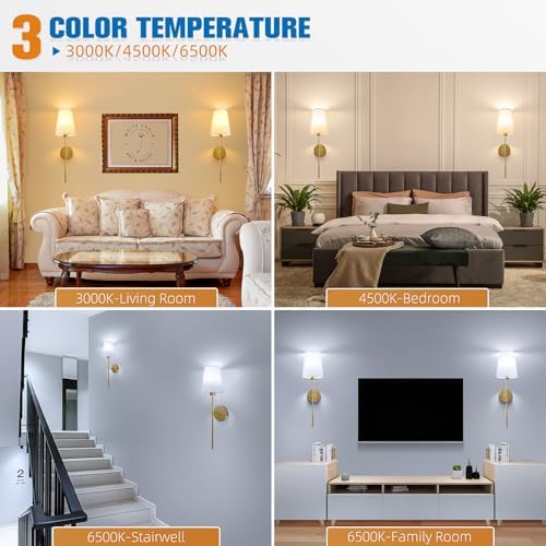 NIORSUN 25.4 inch Battery Operated Wall Sconce Set of 2,Gold Rechargeable Wall Lights with 10400mAh Dimmable Detachable Bulbs and Remote,9 Colors Wireless Sconces for Bedroom Living Room Hallway - Image 4