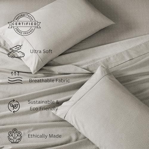 LANE LINEN 100% Organic Cotton Twin Bed Sheet Set, Luxury Hotel Style Fade Resistant Deep Pocket Machine Washable Twin Size Sheet Set, Eco Friendly Mercerized Cotton Sheets- Grey(White Dot) - Image 3