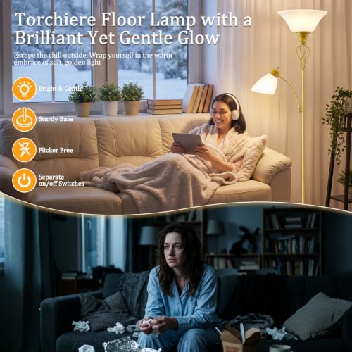 Floor Lamps for Living Room, 70" Tall Torchiere Floor Lamps, Plastic Shade - Image 3