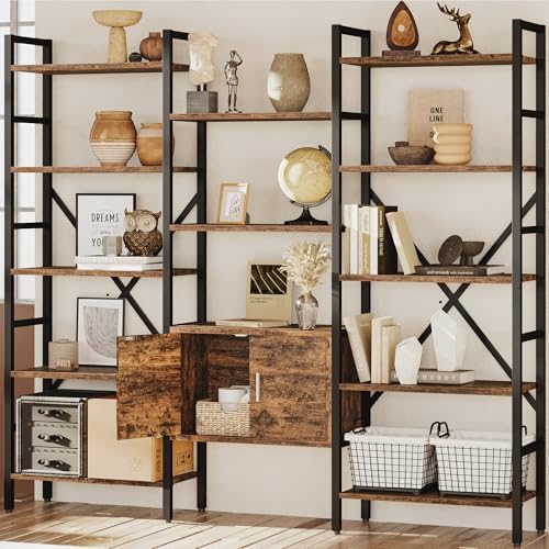 INNOD 70" Triple 5 Tier Book Shelf, Large Industrial Bookcase with Storage Cabinet, Tall Bookshelf with Open Display Shelves Furniture for Living Room Bedroom Home Office Rustic Brown - Image 3