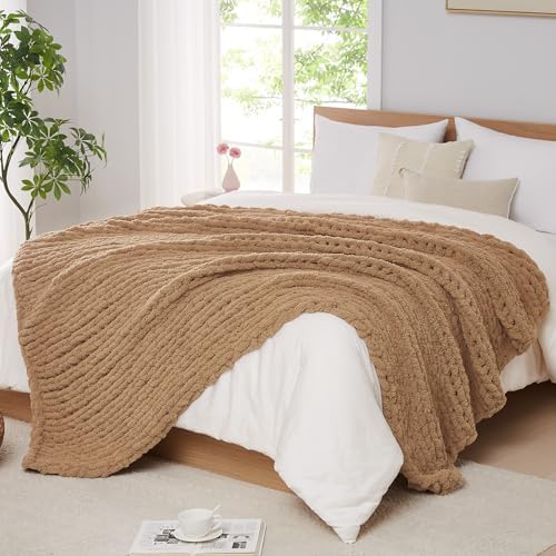 L'AGRATY Chunky Knit Throw Blanket for Couch, 80'' x 90'' Knit Throw, Tan by LAGRATY