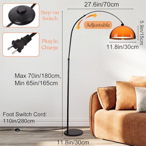 Arc Floor Lamp for Living Rooms Orange Mushroom Two-Layered 70" Modern Floor Lamp with Marble Base Arch Standing Lamp for Living Rooms, Home Offices, Dining Rooms, Bedrooms,Acrylic Lampshade - Image 2