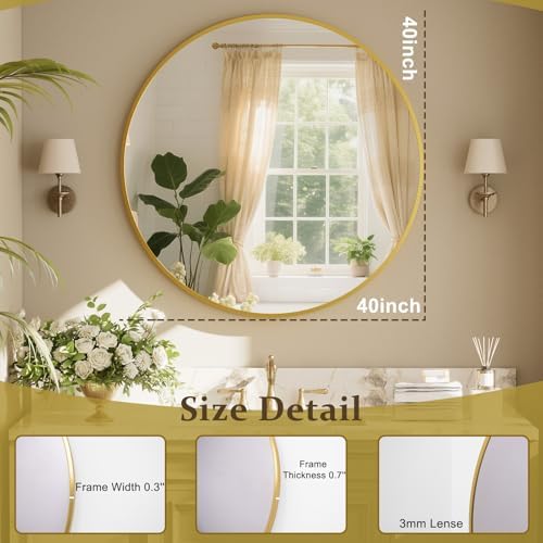 XRAMFY 40 Inch Round Mirror - Gold Circle Mirrors for Bathroom, Entryway - Image 4