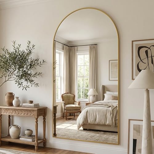 Suidia 90"x46" Arched Full Length Mirror with Stand, Gold Floor Mirror - Image 3