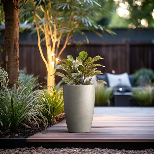 Kante Accent Round Tapered Weathered Concrete Planter 18.1" Tall, Outdoor - Image 3