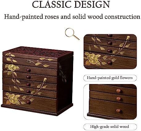 Vintage Wooden Jewelry Box for Women, 7-Layer Hand-painted Organizer - Image 5