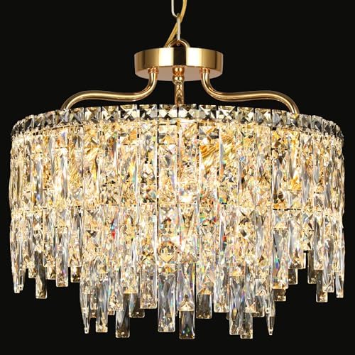Modern 18" 6-Lights Modern Gold Crystal Chandeliers for Dining Room by NISIDUN