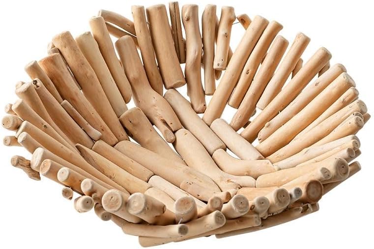 RISEON Natural Handmade Rustic Wooden Bowl, Decorative Driftwood Bowl, Natural Wood Centerpiece Driftwood Tray Basket Home Decor, 14.17 x 14.17 inches by YISSEN