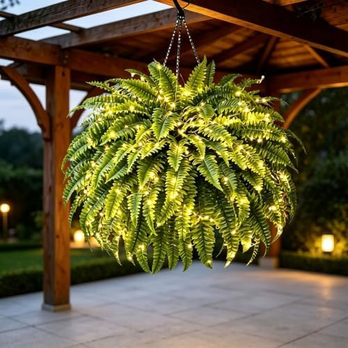 Glowing Boston Ferns with Lights, Oversized Pre-Lit Artificial Boston Ferns - 88 Leaves, No Watering, No Fading, for Porch, Patio, Home and Garden Decor，1Pcs by Unknown