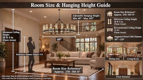 20-Lights Black Wagon Wheel Chandelier Modern Farmhouse with Glass Shade, 60 Inch Large Round Industrial High Ceilings Pendant Lighting Fixture for Dining Living Room, Kitchen Island, Foyer - Image 2