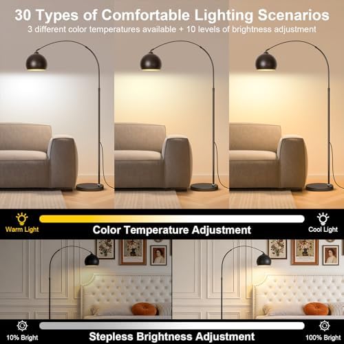 Black Minimalism Arc Floor Lamps with 12W LED Remote Dimming - Image 5