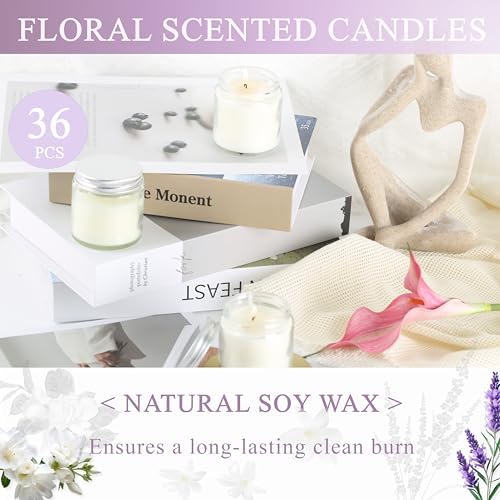 ACITHGL 36 Pcs 4oz Mini Mason Jar Candles Small Scented Candles Bulk Aromatherapy Ideal Souvenir Favors for Wedding Birthday Party (Freesia, Lavender, Jasmine, Silver) - Image 4