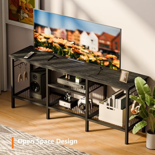 Furologee TV Stand, Entertainment Center with Open Shelves, Black Oak - Image 5