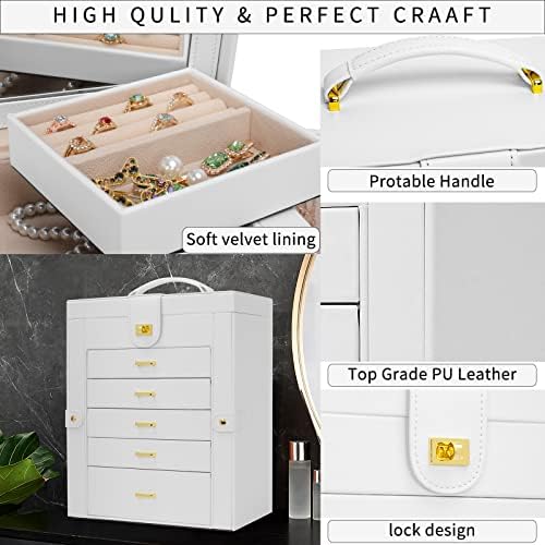AKOZLIN 6-Tier Jewelry Box Organizer 5 Drawers Storage White Large - Image 3