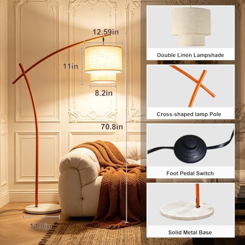 Arc Floor Lamp for Living Room, Orange Modern Standing Tall Lamps - Image 2