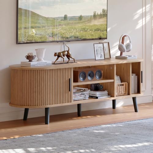 ChooChoo 54" Mid Century Modern TV Stand with Fluted Sliding Doors - Image 6