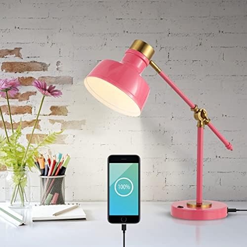 JONATHAN Y Allegra Metal Task Desk Lamp USB Port 18.5", Pink/Brass Gold - Image 2