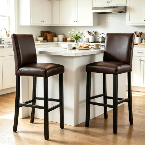 LSSPAID Bar Stools Set of 2, Dark Brown PU Leather 29 Inch Barstools by LSSPAID