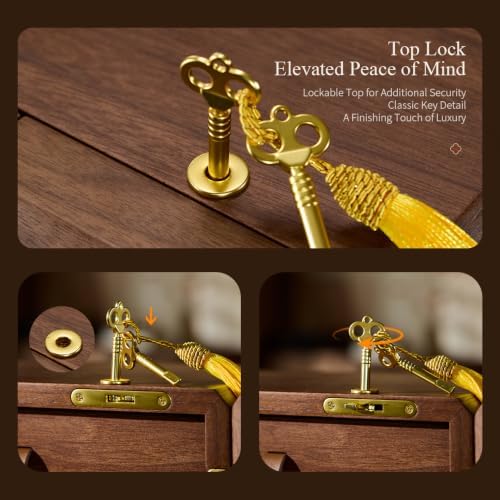Lockable Walnut Jewelry Box with Key, 5-Layer Jewelry Storage Box - Image 4