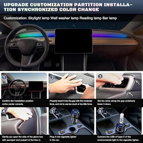 Dreamcolor Acrylic Interior Car LED Strip Light with USB/Type C/4-Port Cigarette Lighter, RGB 2 in 1 with 59.04 inches LEDs Ambient Lighting Kits, Sound Active Function Neon Led Strips for Car - Image 6