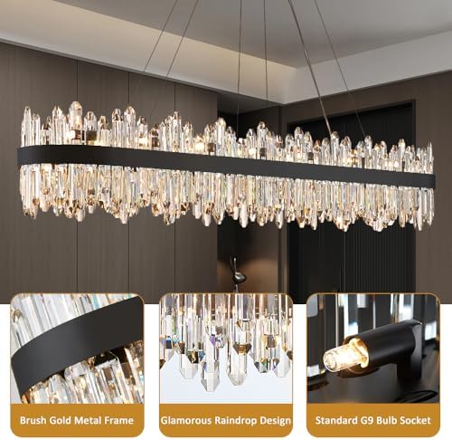 Black Oval Crystal Chandelier L57 inch, 32-Lights Chandeliers Modern Crystal Chandelier Pendant Light Fixture G9 Lights Pendant Ceiling Light for Kitchen Island High Ceiling - Image 5