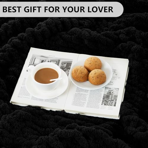 L'AGRATY Chunky Knit Throw Blanket for Couch, 60'' x 80'' Knit Throw, Black - Image 6
