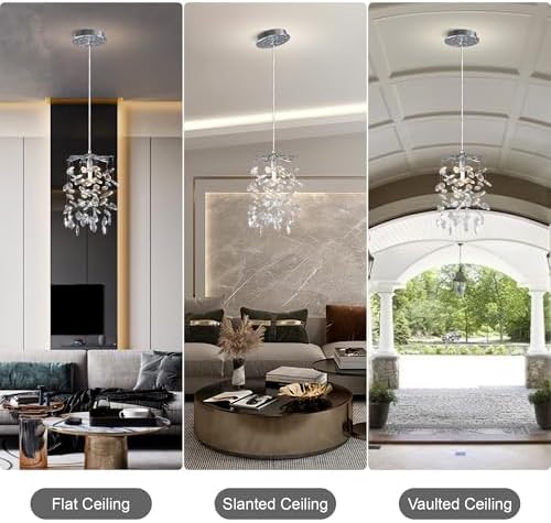 YUYI 8.3" Crystal Pendant Light for Kitchen Island, Modern Silver Tree Branch Chandelier, Luxury Round K9 Crystal Raindrop Pendant Light Fixture for Dining Room, Living Room, Bedroom, Foyer, Entryway - Image 3