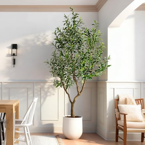 Erimda 7FT Faux Olive Tree with Tall Exquisite Planter Artificial Olive Tree Tall, Potted Fake Olive Plant with 1710 Real Touch Leaves, Indoor Outdoor Home Garden Office Decor - Image 2