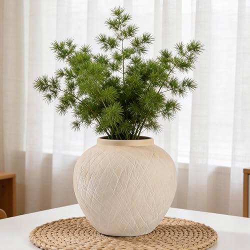 Rustic Ceramic Vintage Farmhouse Vase for Decor (Large Carved Beige) - Image 6