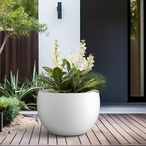 Kante Accent Round Bowl White Concrete Planter 15.7" Dia, Outdoor - Image 5
