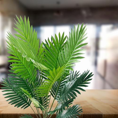 SAJANDAS Set of 2 Artificial Areca Palm Plants in Pots, 51 Inch Fake Tropical Palm Trees with Greenery Leaves and Stems, Faux Dypsis Lutescens Floor Plants for Office, Store, Garden, Home Decoration - Image 7