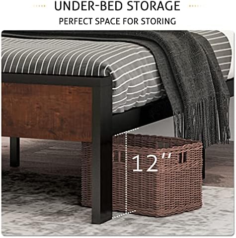 SHA CERLIN 14 Inch King Size Metal Platform Bed Frame with Wooden Headboard and Footboard, Mattress Foundation, No Box Spring Needed, Large Under Bed Storage, Mahogany - Image 4