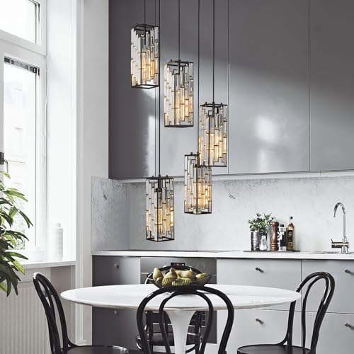 Black Pendant Lighting Modern Pendant Light, Mini Crystal Chandeliers,Adjustable Pendant Light Fixture for Kitchen Island Dinning Room Bedroom (5 Light) - Image 2