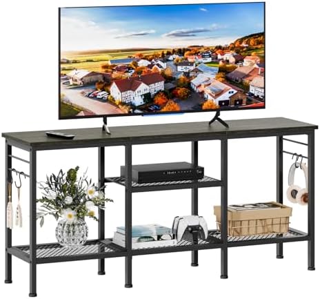 Furologee TV Stand, Entertainment Center with Open Shelves, Black Oak by Furologee