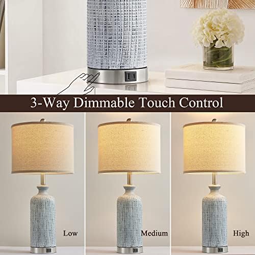 Living Room Lamps Set of 2, 27" Touch Lamps for Nightstand with USB A+C Ports, Modern Farmhouse Table Lamps for Bedroom, 2 Bulbs Included - Image 2