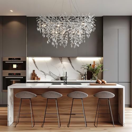 YUYI 47" Silver Tree Branch Chandelier, 14-Light Modern Crystal Chandelier, Round Chandeliers for Dining Room, Living Room, Foyer, Entryway, Kitchen, Bedroom, Luxury K9 Crystal Raindrop Fixture - Image 5
