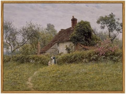 InSimSea Framed Canvas Wall Art Vintage Decor, Landscape Art Prints, Old Cottages Countryside Paintings Wall Decor, Rustic Farmhouse Picture for Bedroom Living Room Bathroom, 12"x16" by InSimSeaArt