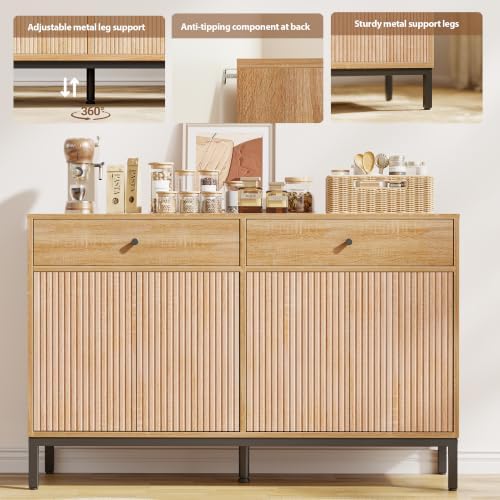 Mericonia Sideboard Buffet Cabinet Storage, Modern Wood Console Fluted Credenza - Image 6