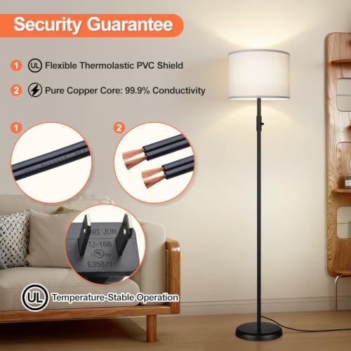 Floor Lamp Simple Design with Shade, Small Tall Lamps for Living Room Bedroom Office Dining Room Kitchen, Black Pole Lamp-Gray - Image 6